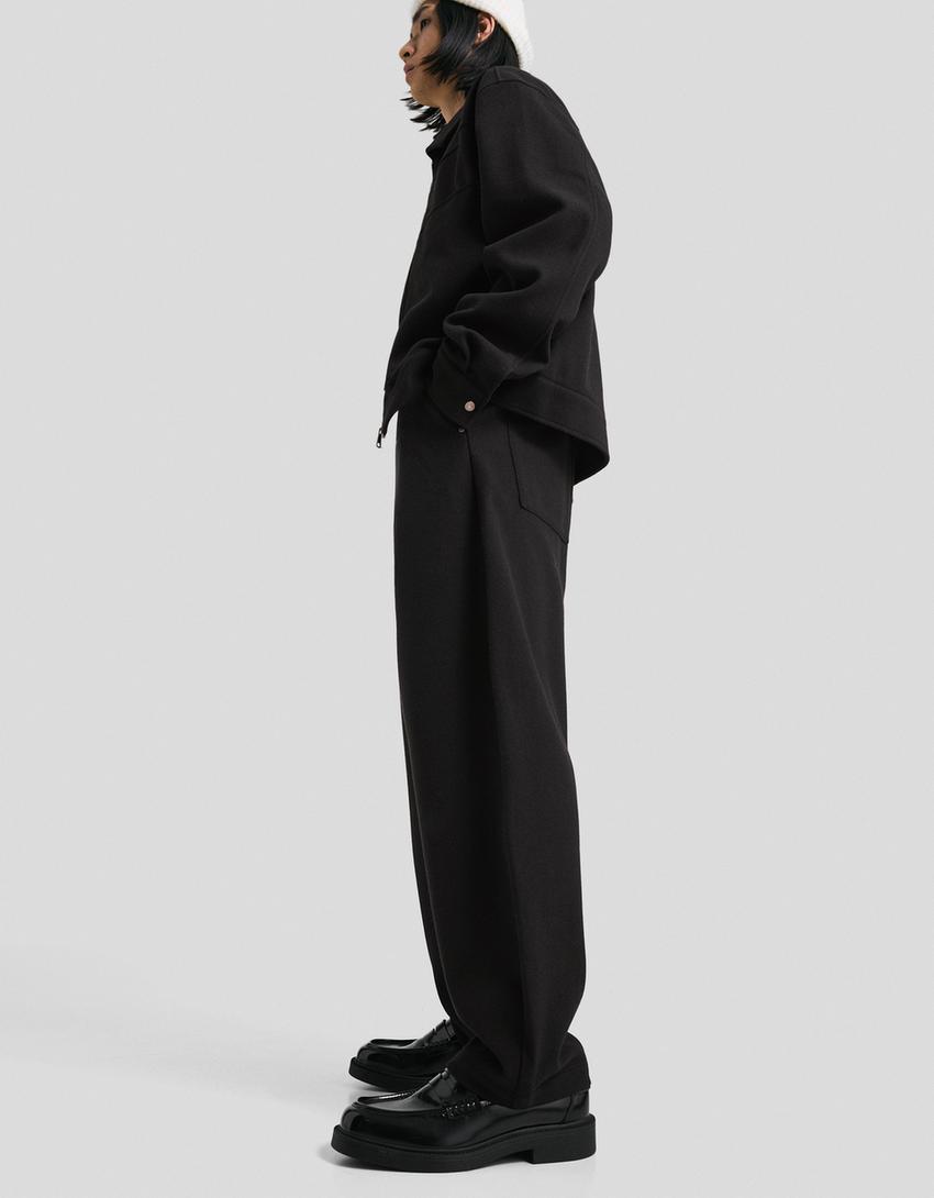 Balloon-fit flannel trousers-Black