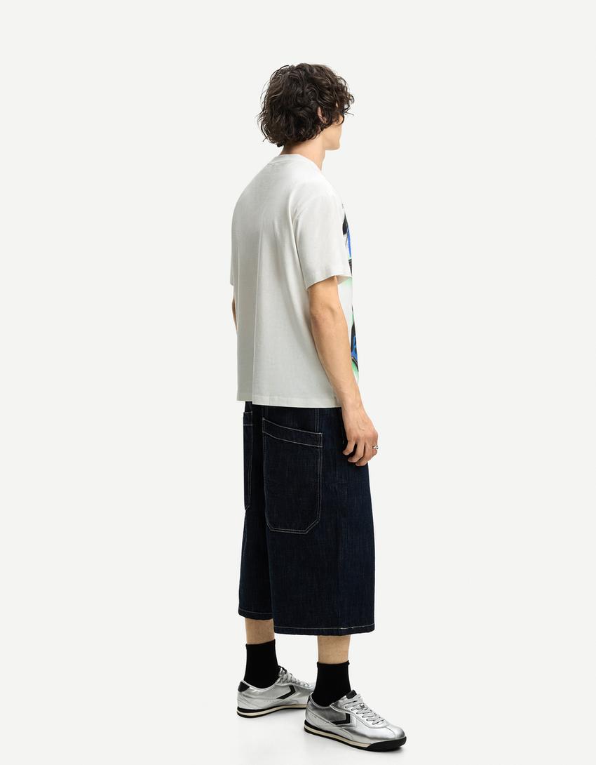 T-shirt manches courtes imprimé-Blanc cassé-1