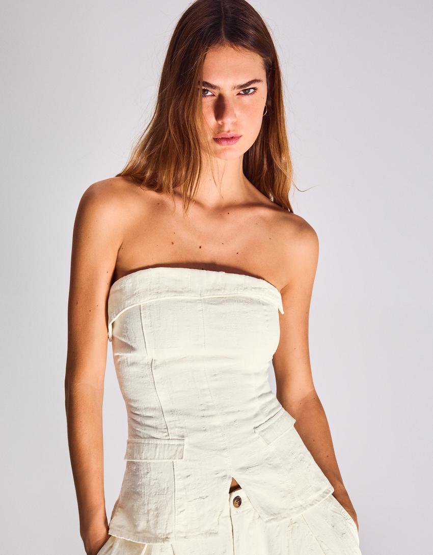 Denim bandeau top-Off white