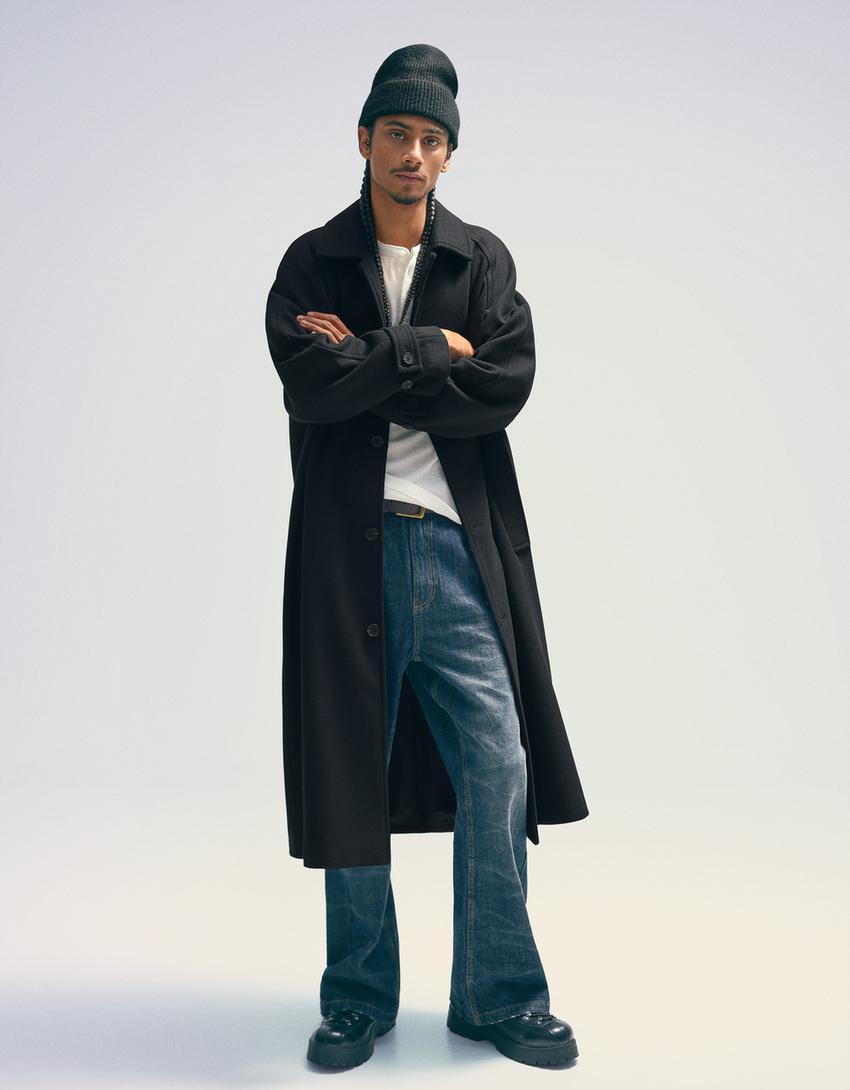 Long wool blend coat-Black