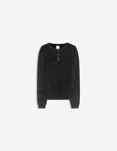 Washed-effect henley jumper — Black 5