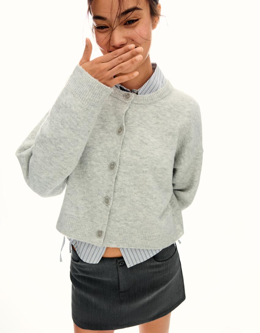 Soft touch buttoned cardigan-Grey
