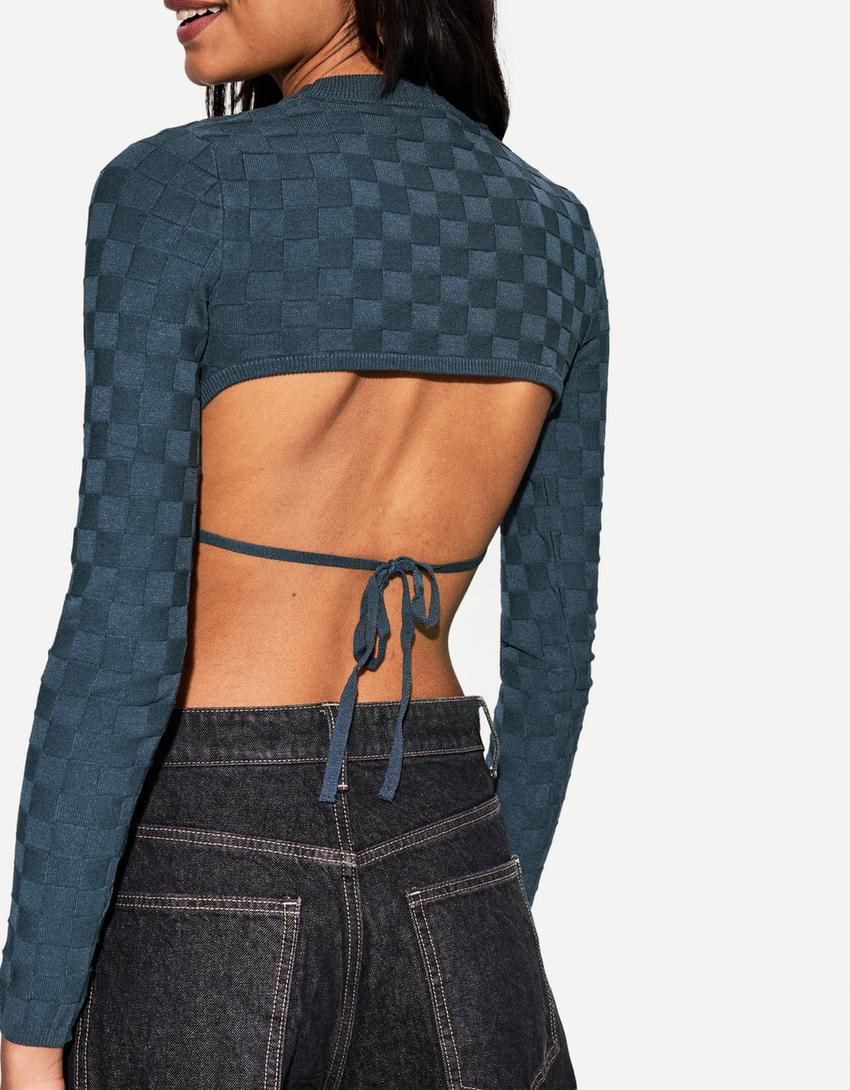 Maglia con struttura a quadri-Azzurro-1
