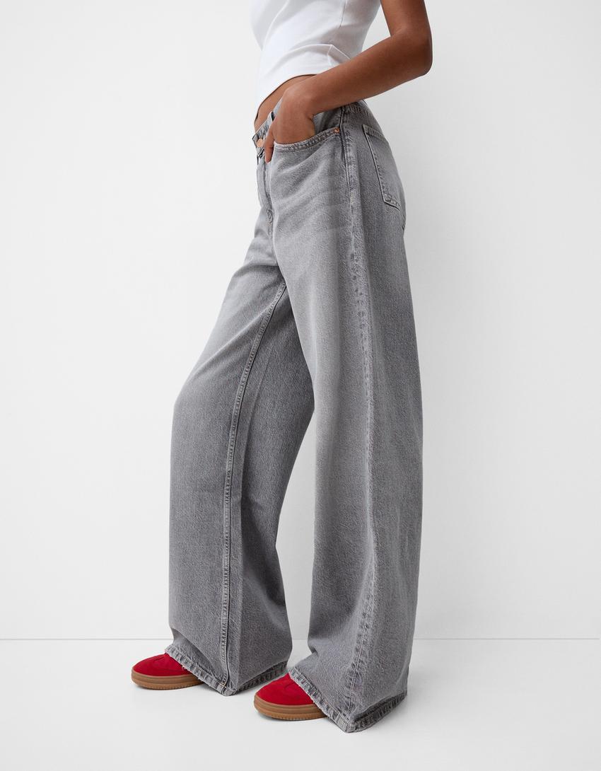 Wide-leg jeans-Grey