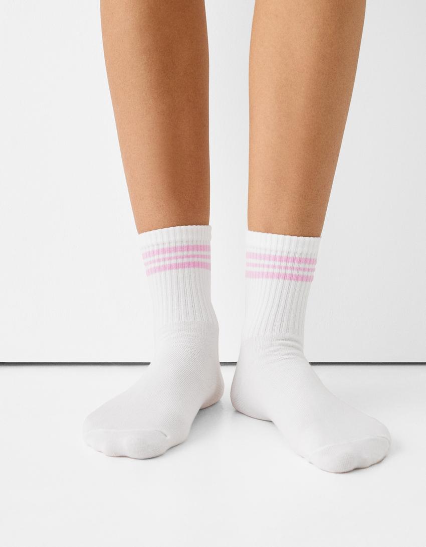 4-pack of stripe print socks-Pink-1