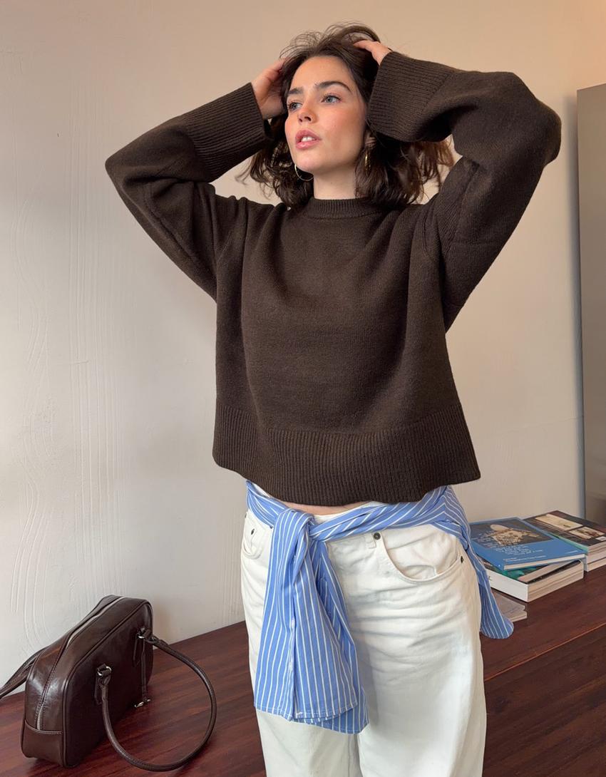 Jersei oversize vora canalé-Marró