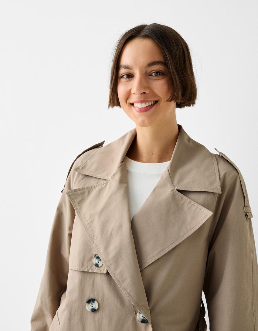 Палто тип тренчкот-Цвят норка-3