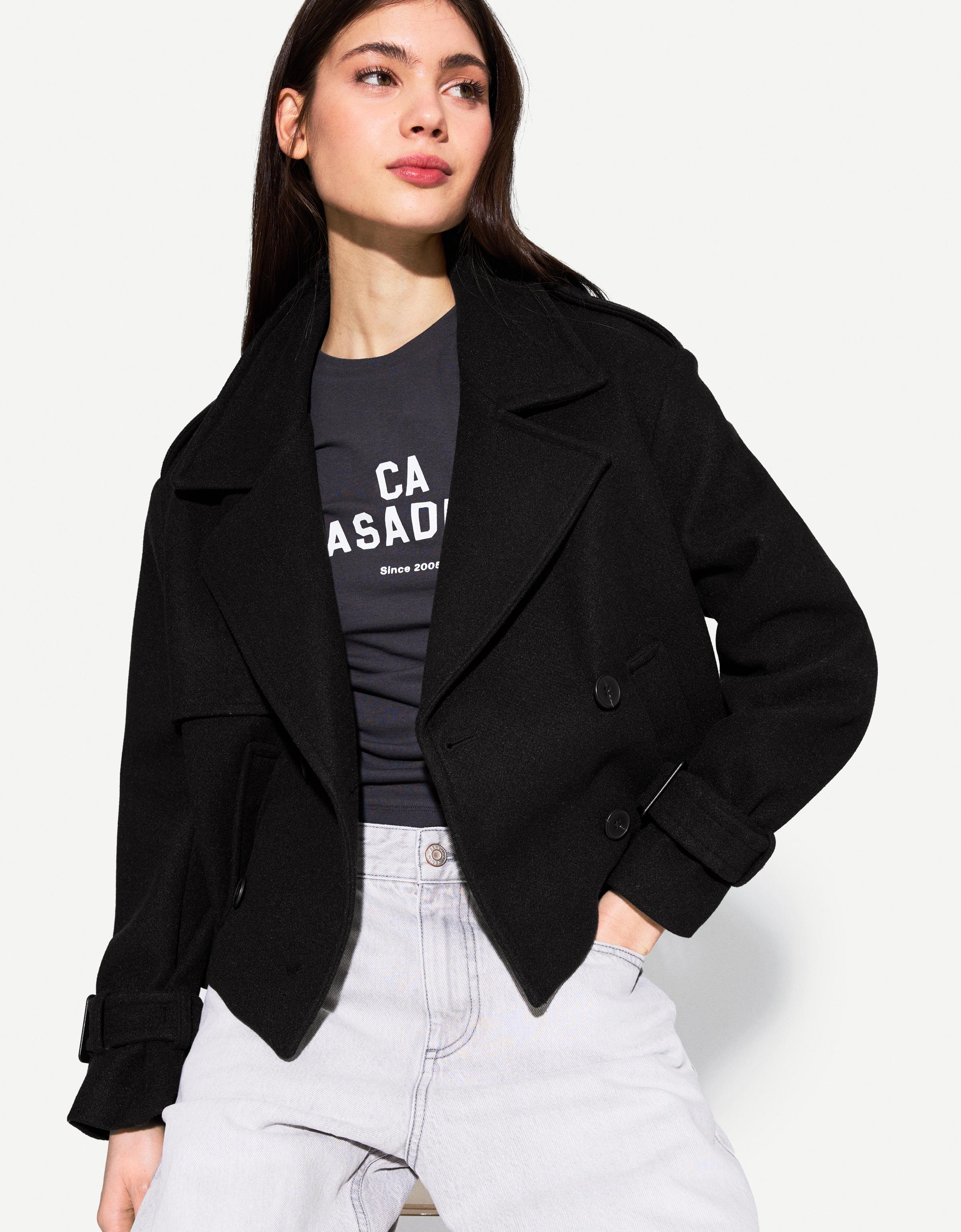 Bershka Kurze Trench-Jacke Soft Damen Xl Schwarz