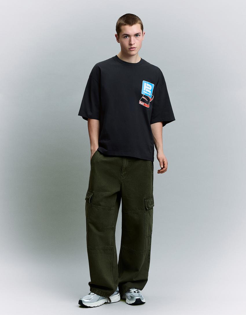 T-shirt manches courtes imprimé-Marine