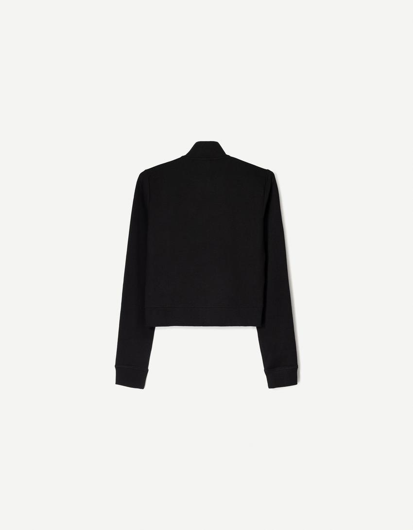 Sudadera cremallera cuello alto-Negro