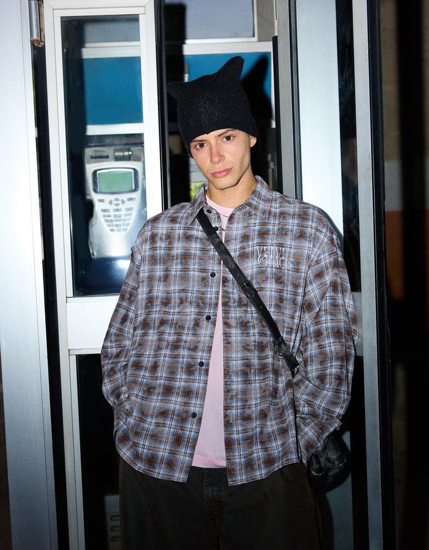 Oversize ležérna károvaná košeľa-Svetlomodrá