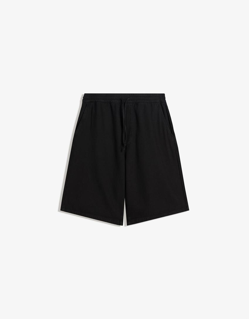 Rustic jogger skater shorts-Black-3