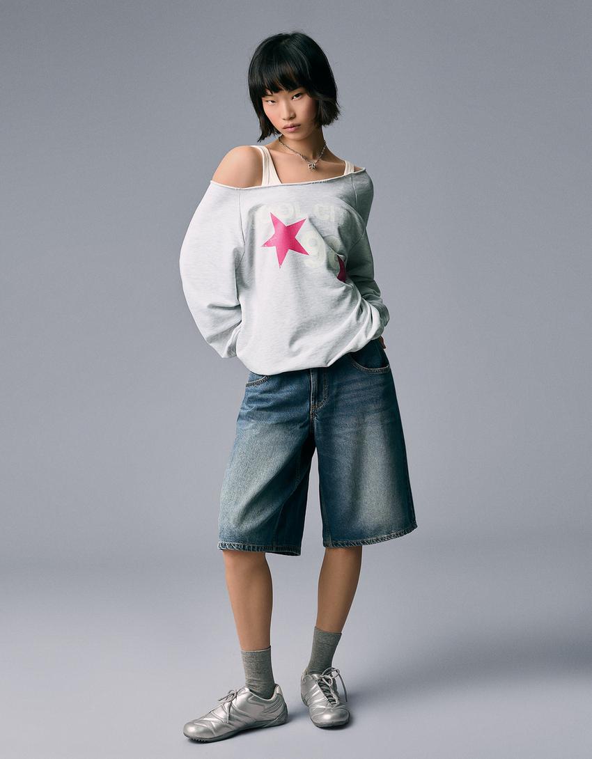 Sudadera asimétrica print-Gris