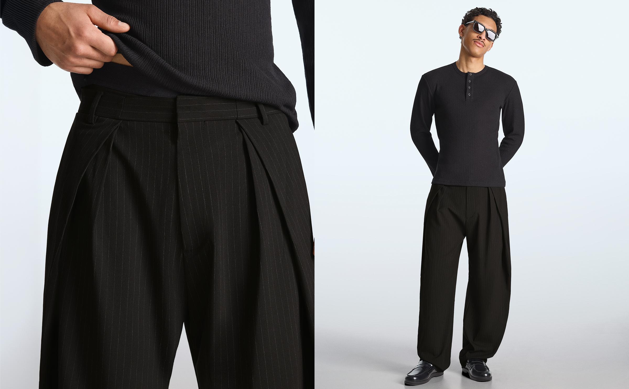 Super baggy tailored darted trousers — Black