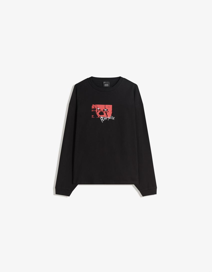 Långärmad t-shirt med tryck-Svart