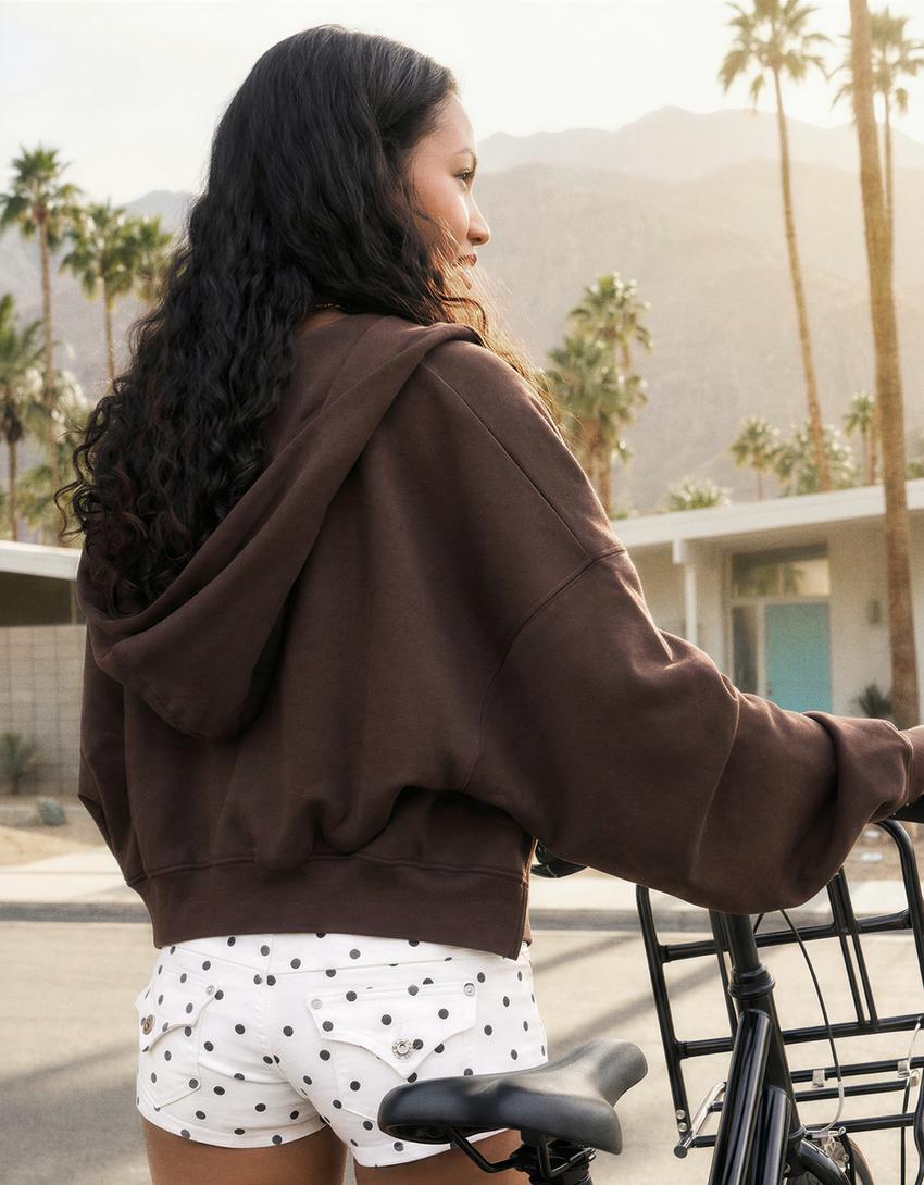 Polka dot denim shorts-Off white