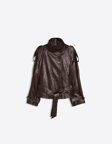 Short leather effect trench jacket — Brown 5