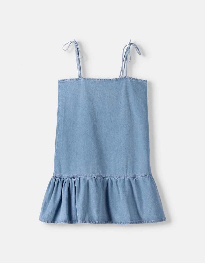 فستان دنيم بكشكش-أزرق فاتح-5