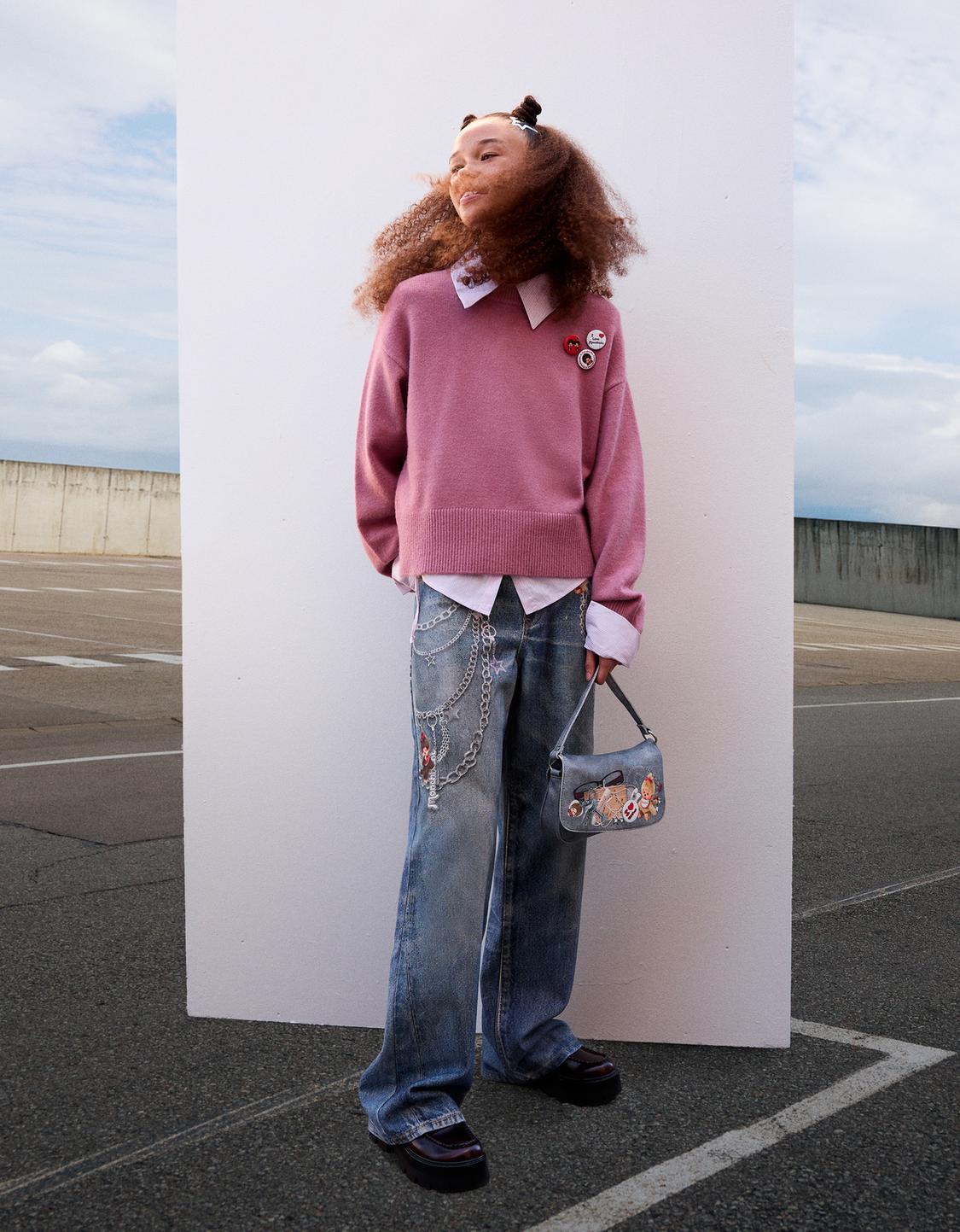 Monchhichi print baggy jeans