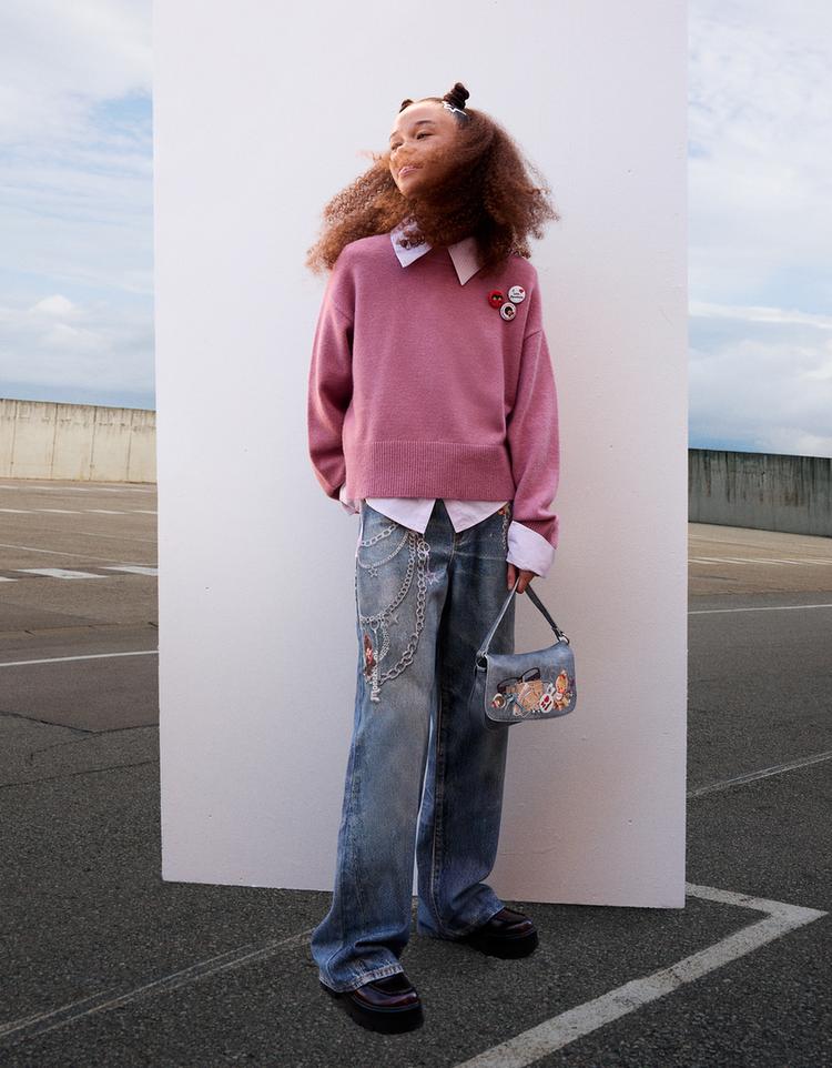 Monchhichi print baggy jeans
