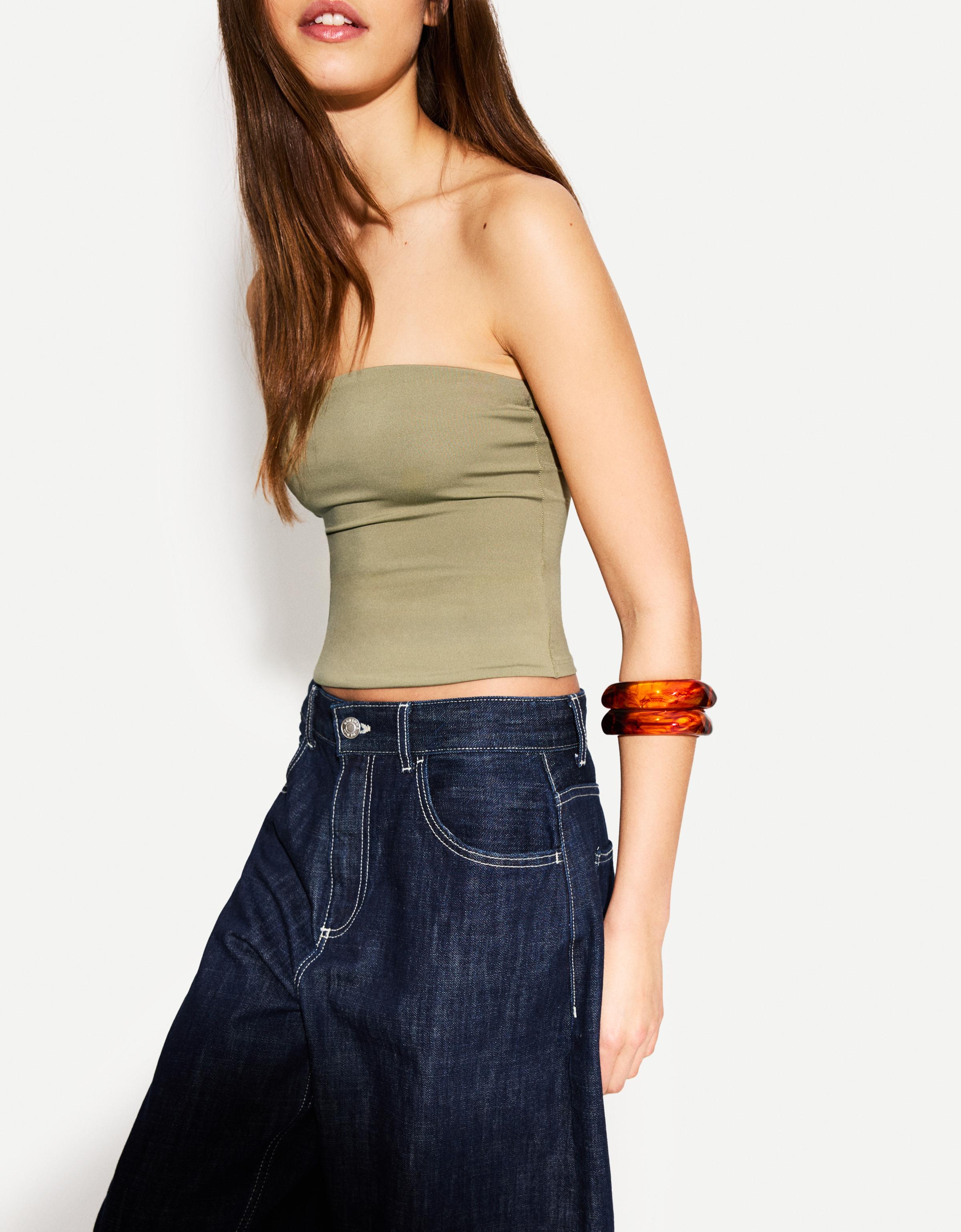 Bershka Bandeau-Top Damen M Khaki