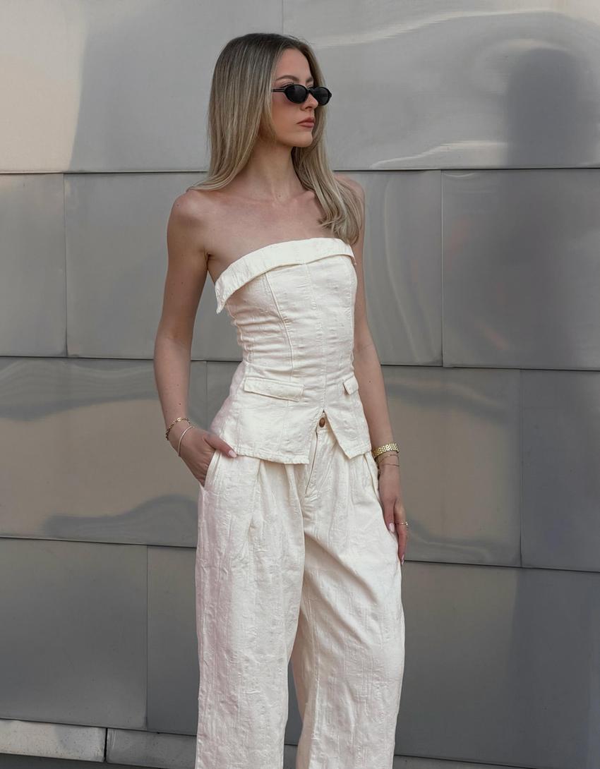 Top bandeau en jean-Blanc cassé