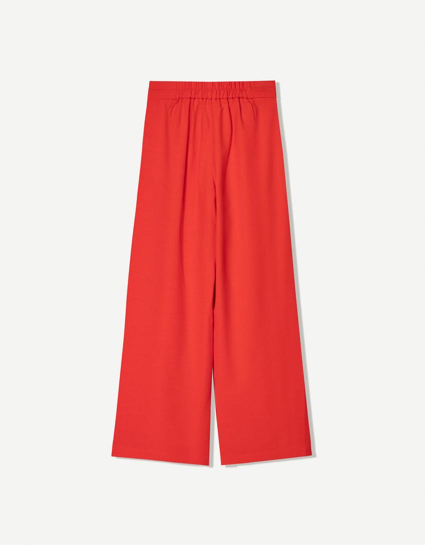 Pantaloni wide leg morbidi con pieghe-Rosso-4