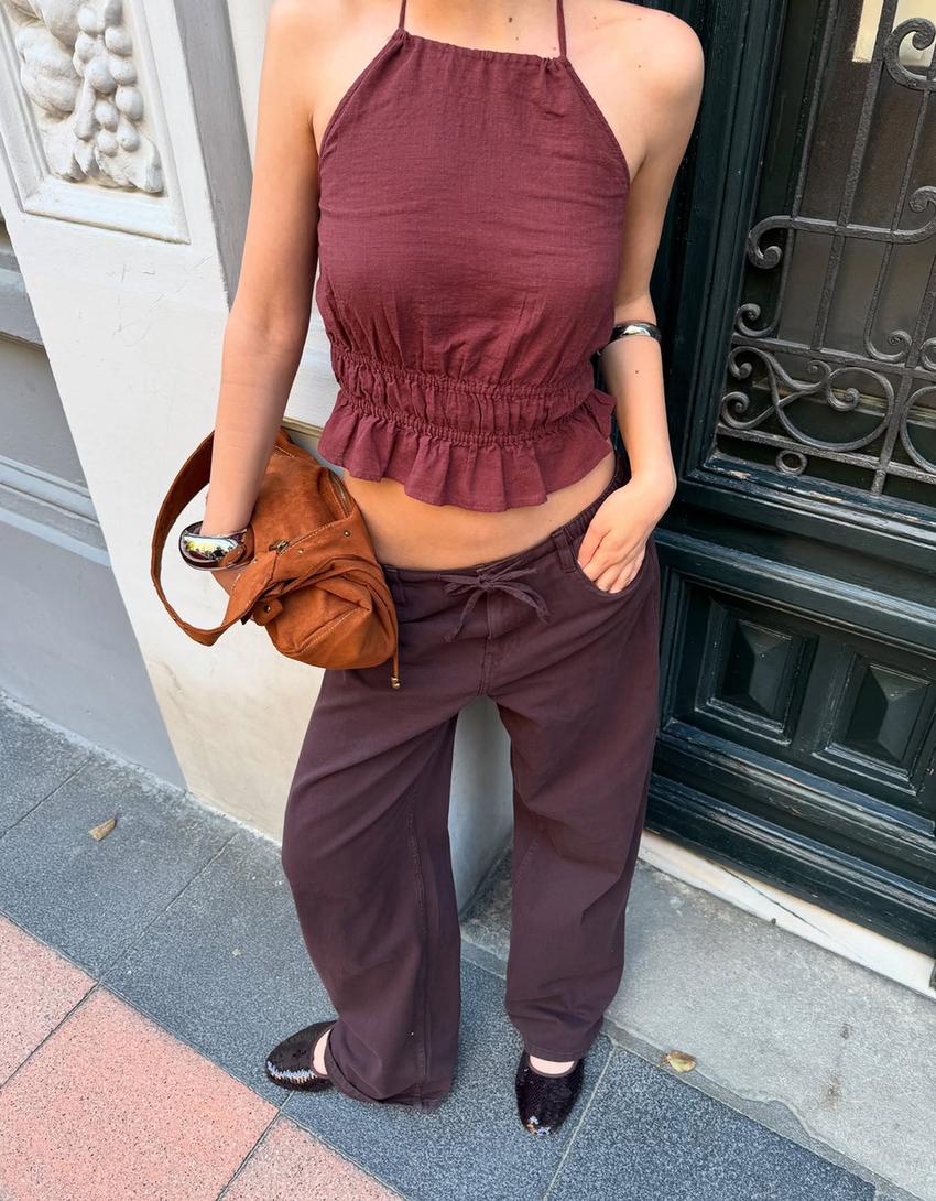 Lightweight wide-leg jeans-Brown