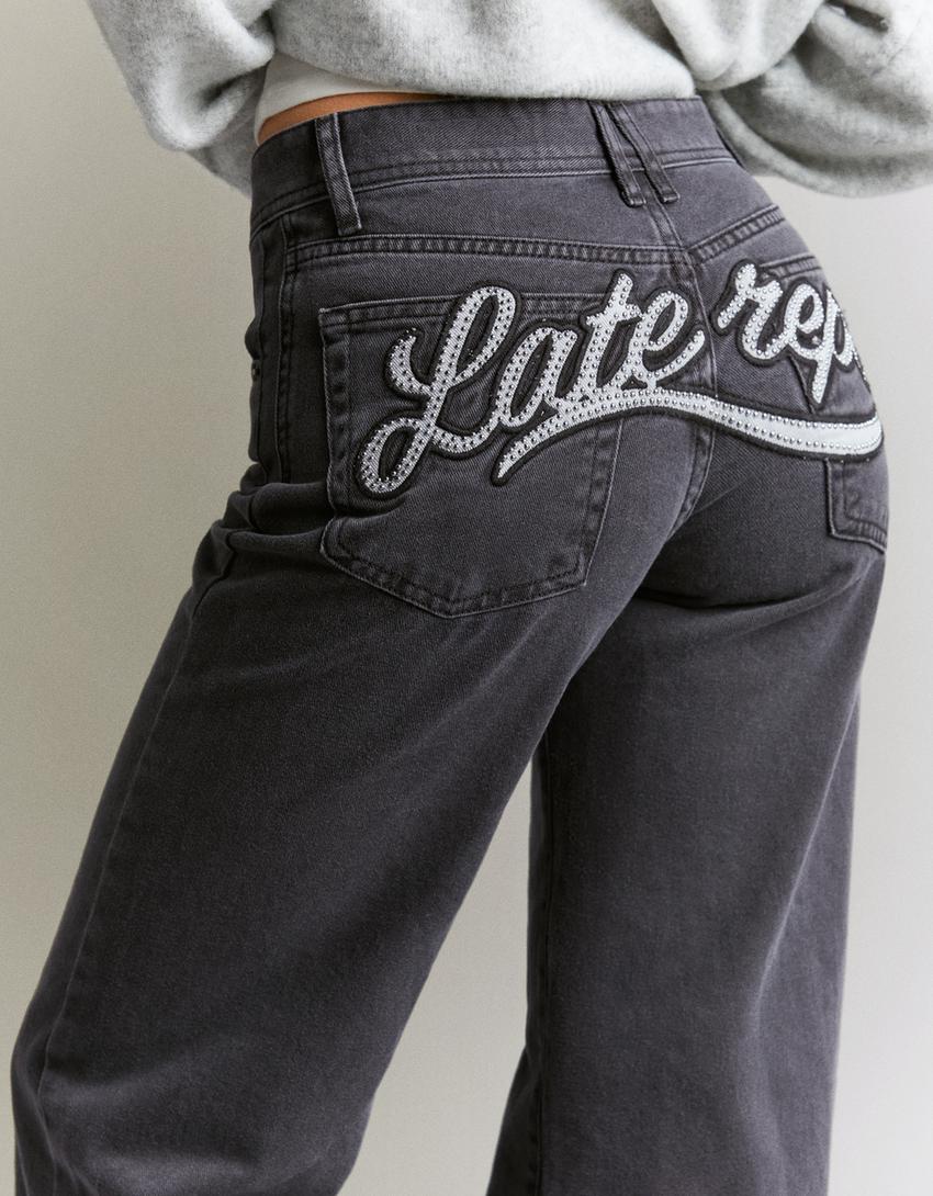 Twill straight-leg trousers-Grey