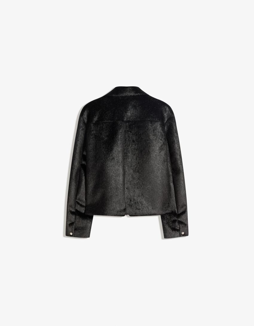 Blouson zippé fausse fourrure-Noir