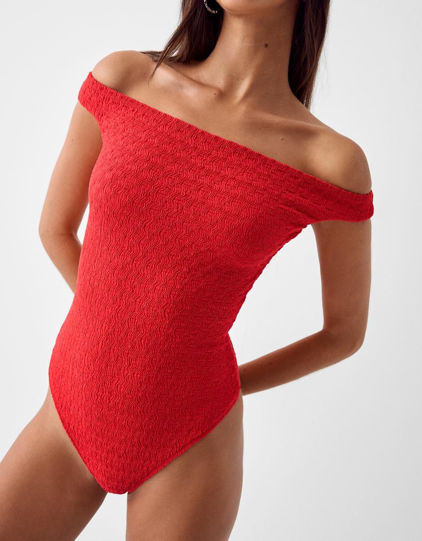 بودي بياقة باردو وملمس بارز-أحمر-6