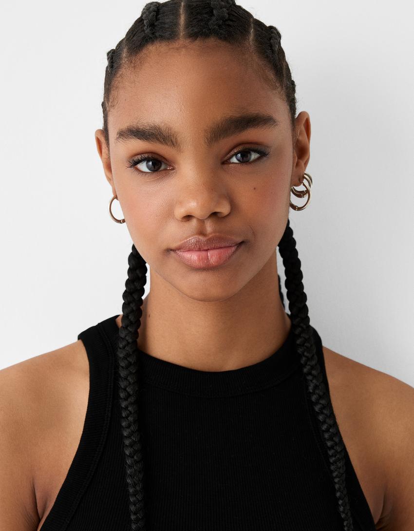 Fitilli kolsuz t-shirt-Siyah-3