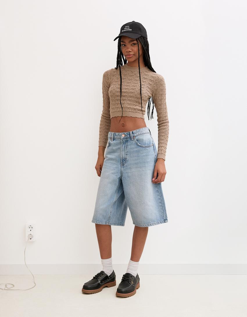 Pull cropped ajouré rustique-Taupe-2