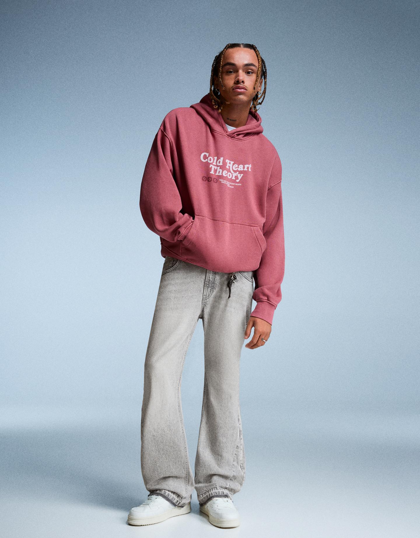 Bershka jeansy o kroju flare straight szary