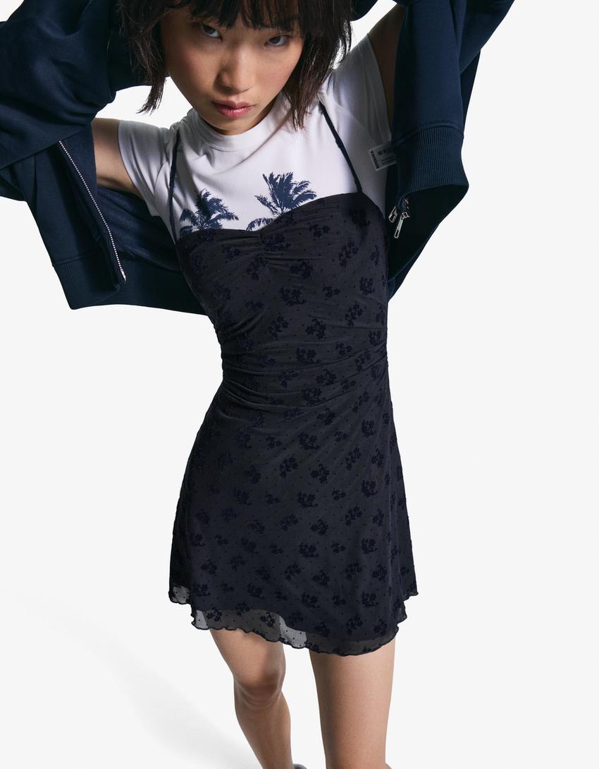 Trägerkleid mit Print-Marinenblau-0