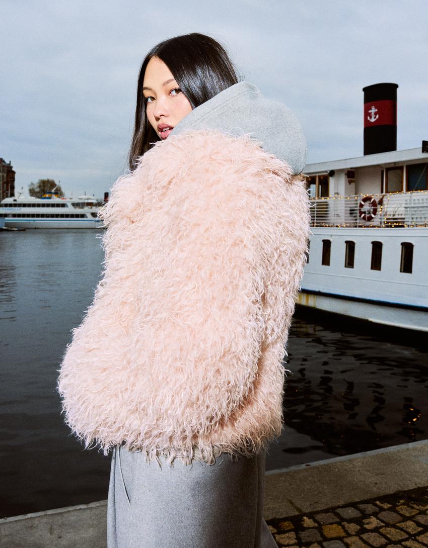 Faux fur jacket-Pink