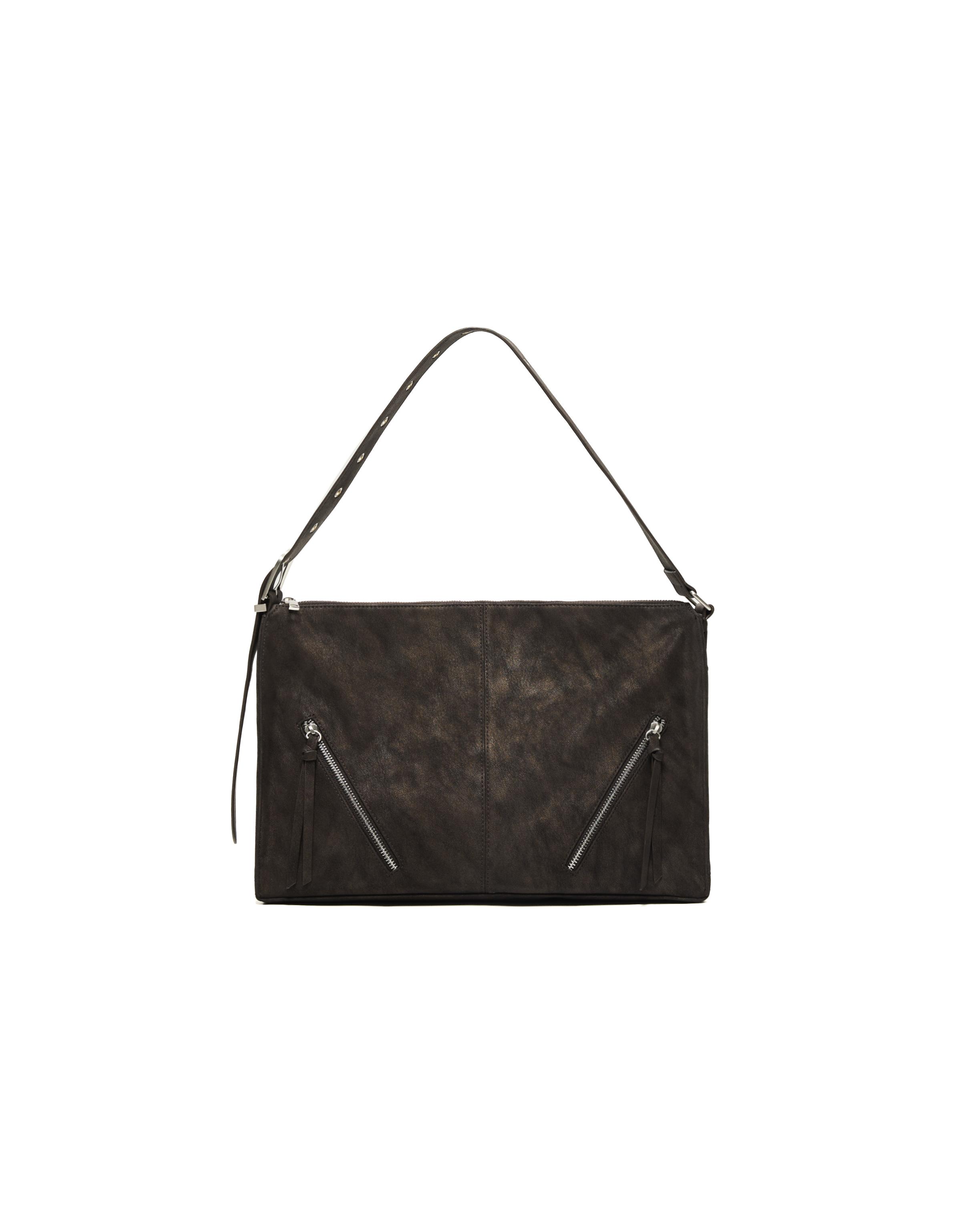 Faux suede bag with zips — Brown