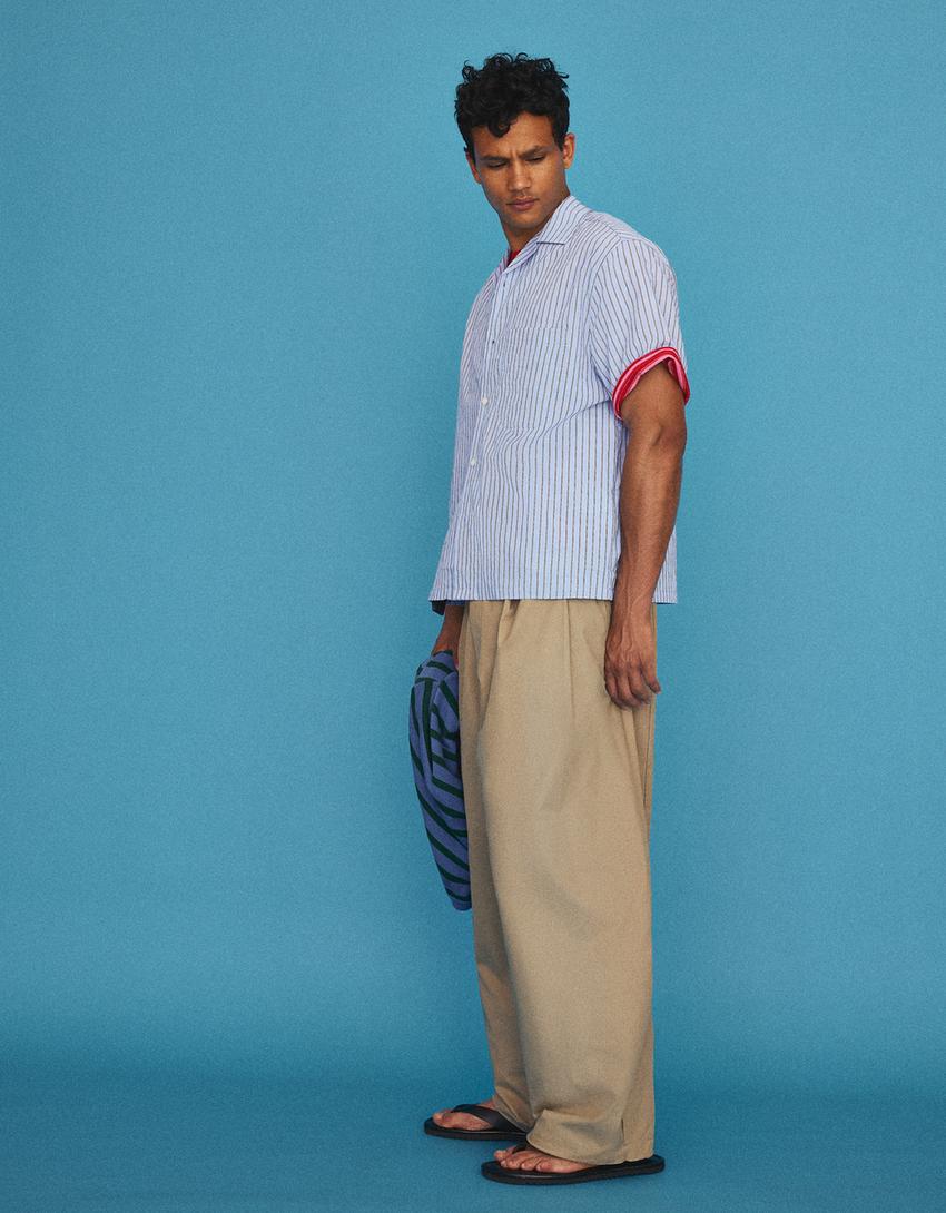 Camisa manga corta rayas-Azul claro