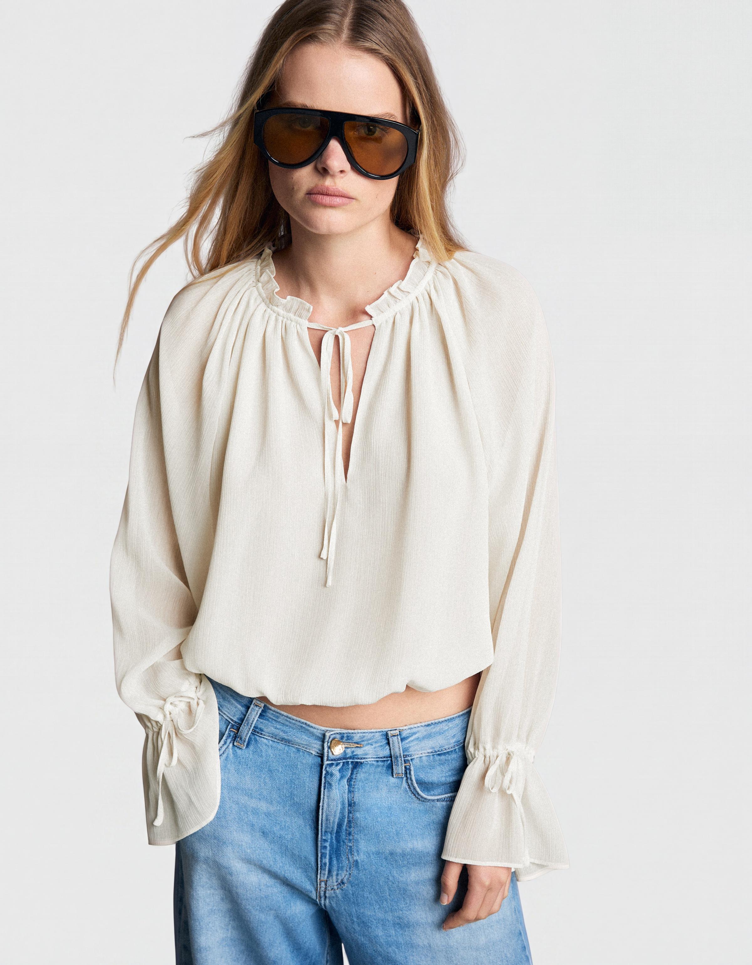 Long sleeve flowing shirt — Cream