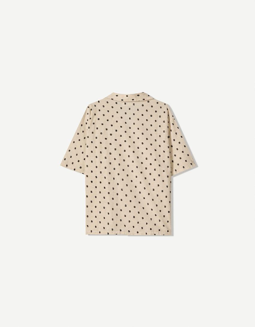Embroidered short sleeve shirt-Cream-5