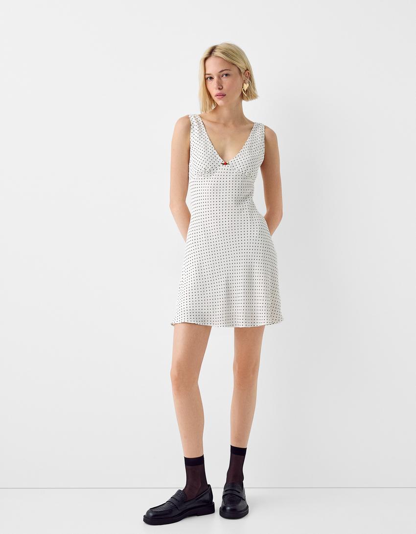 Minivestido bolinhas pormenor flor-Cru-3