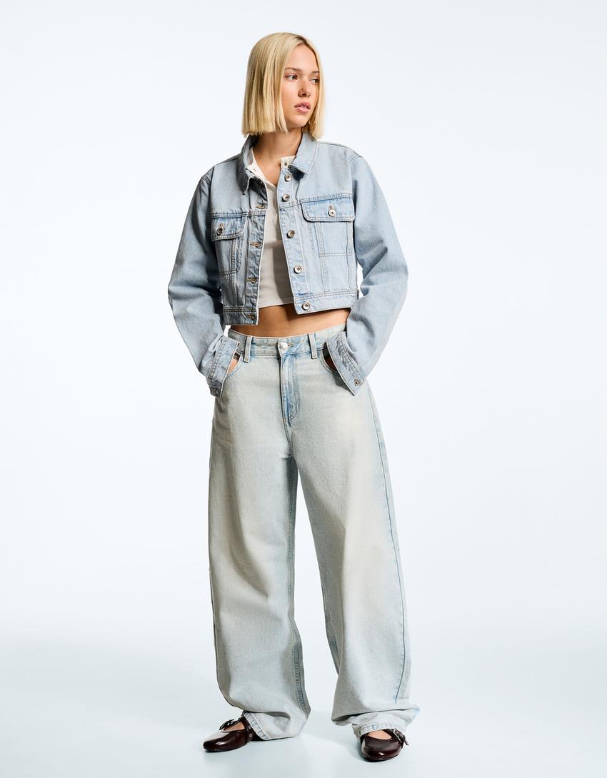 Veste en jean courte-Bleu clair