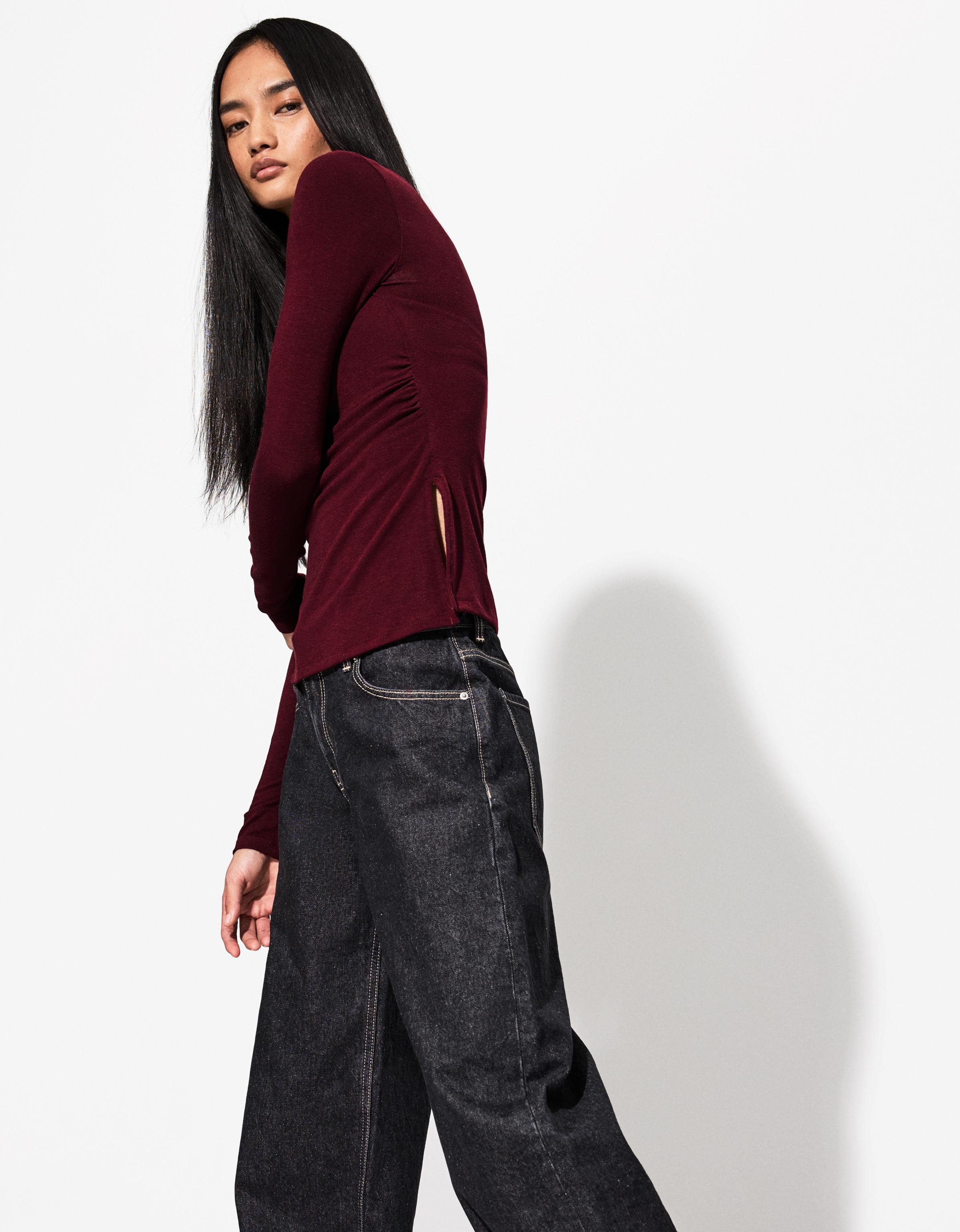 Long sleeve T-shirt with gathered detail - T-shirts - BSK Long sleeve T-shirt with gathered detail - T-shirts - BSK