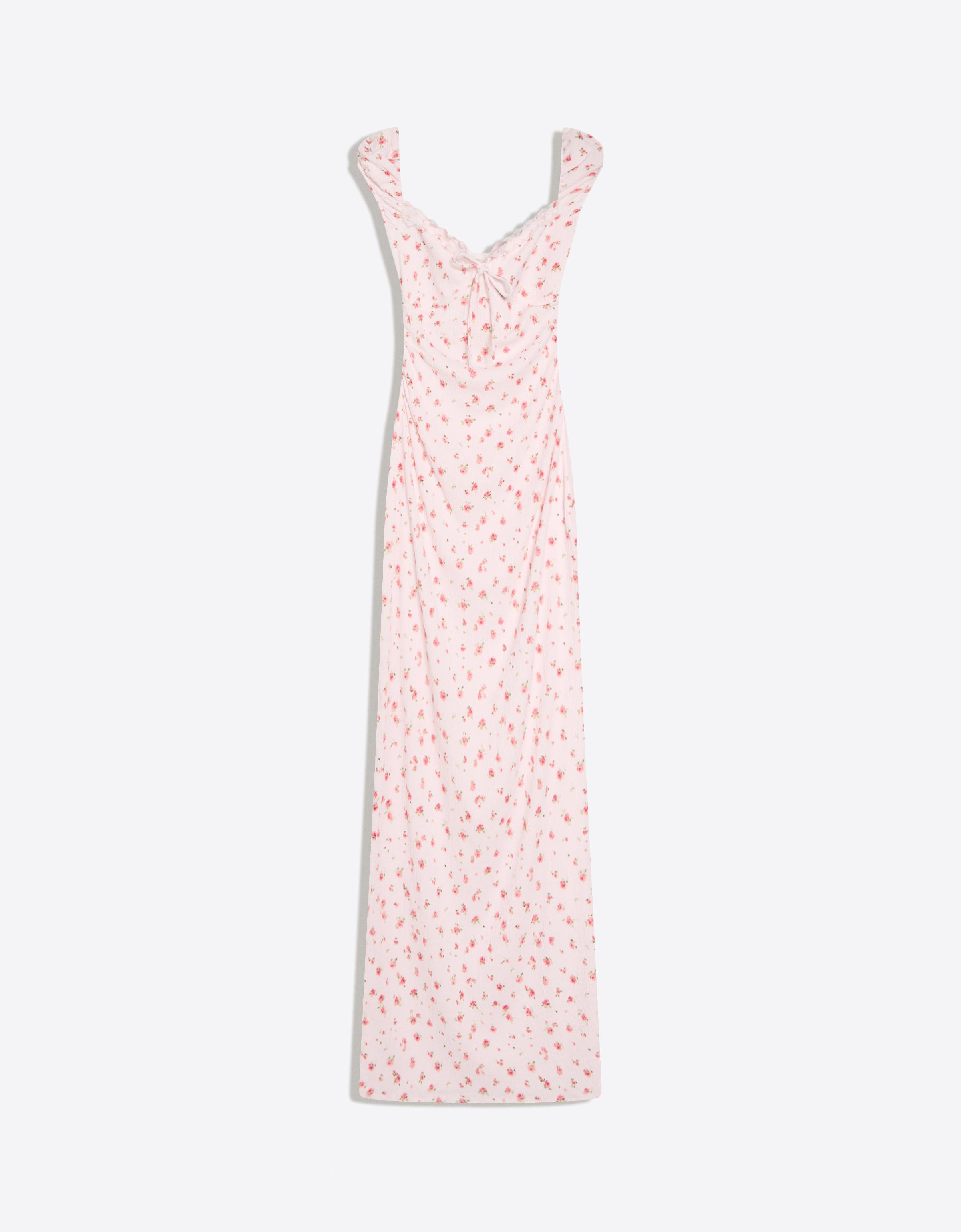 Printed lace midi dress — Pink