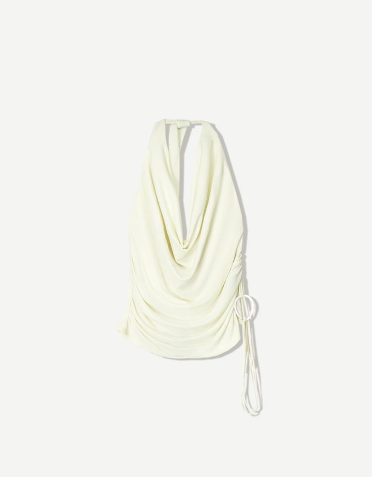Asymmetric draped top with ring detail