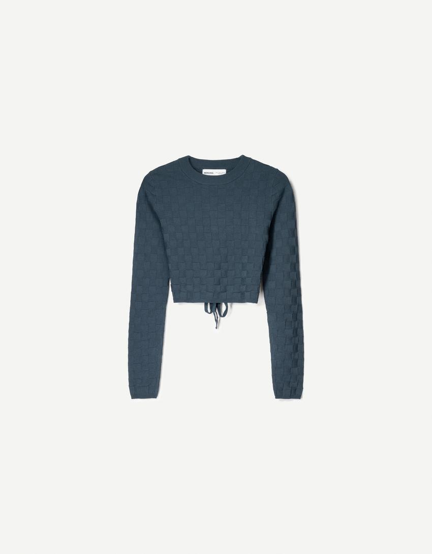 Maglia con struttura a quadri-Azzurro-3