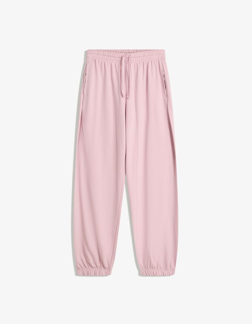 Joggerhose aus Plüsch-Rosa-0
