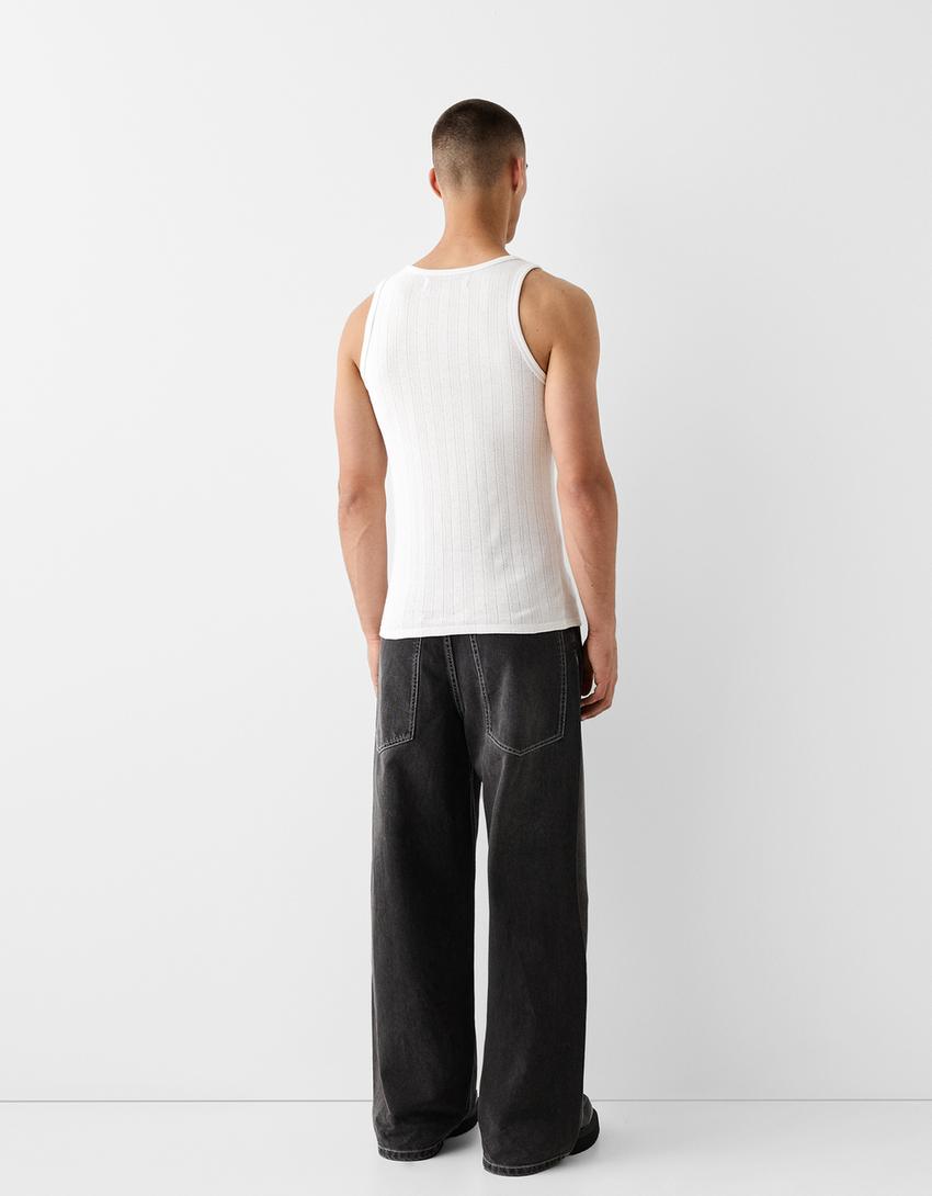 Débardeur bretelles maille pointelle-Blanc-1