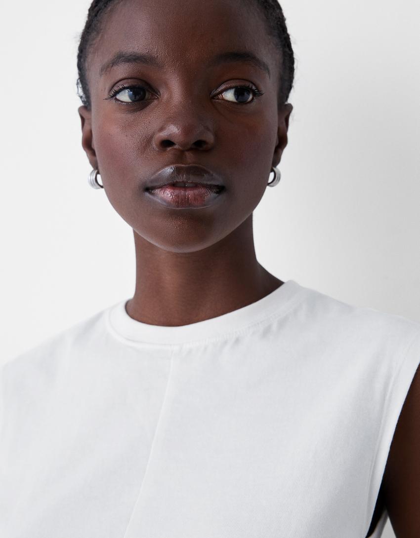 Sleeveless T-shirt with crossover front-White-2