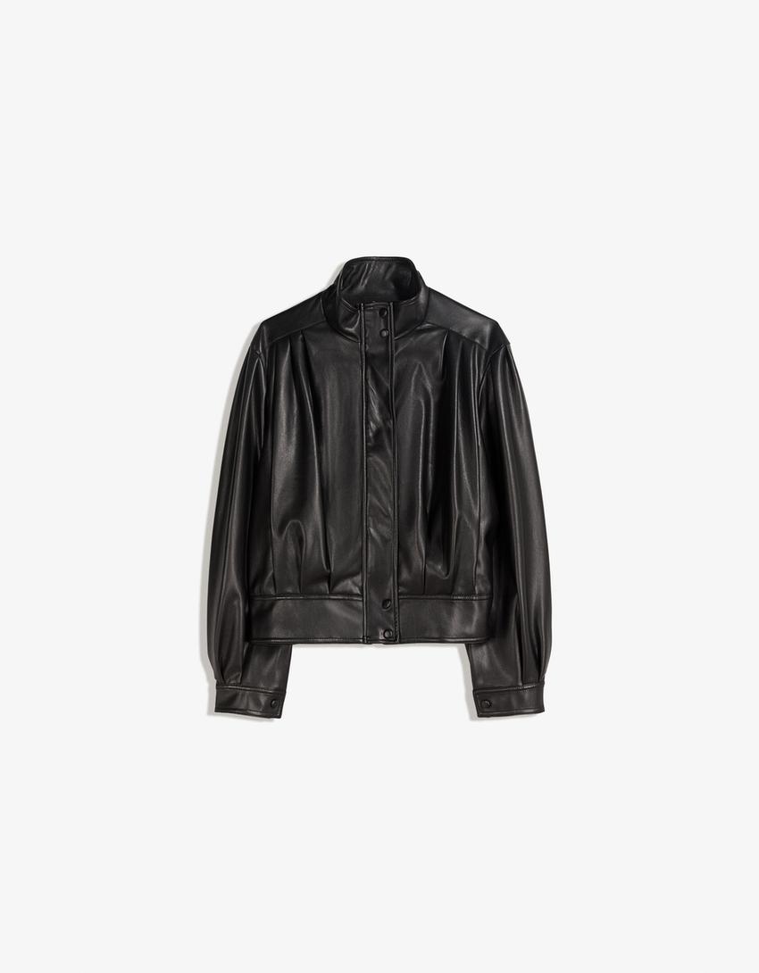 Cazadora efecto piel 80's-Negro